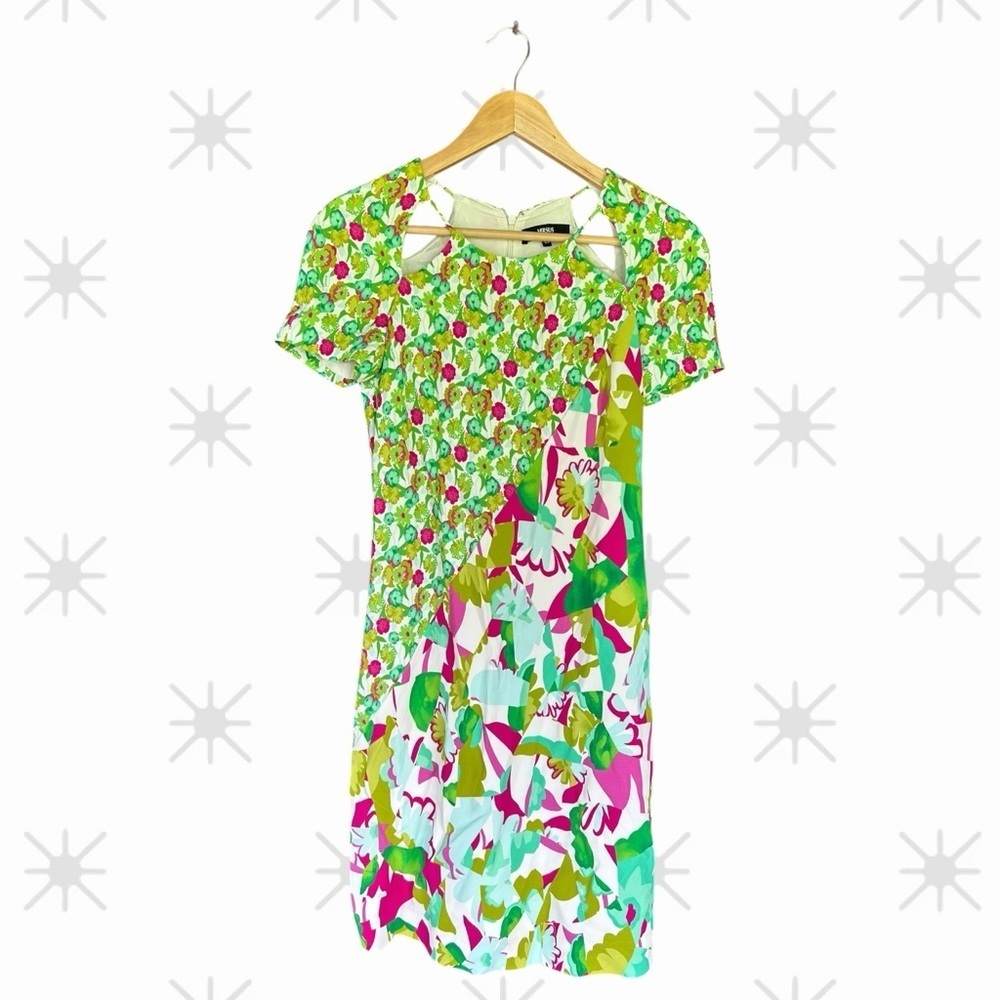 Versus Versace Vintage Green and Pink Floral Mini Dress Size 40